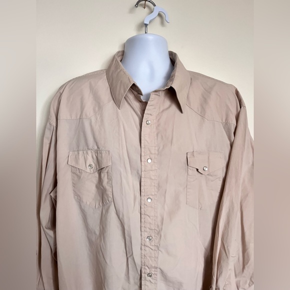 Wrangler Women’s Wrancher Shirt Long Sleeve Pearl Snap Tan Top Stretch Large - Picture 3 of 5